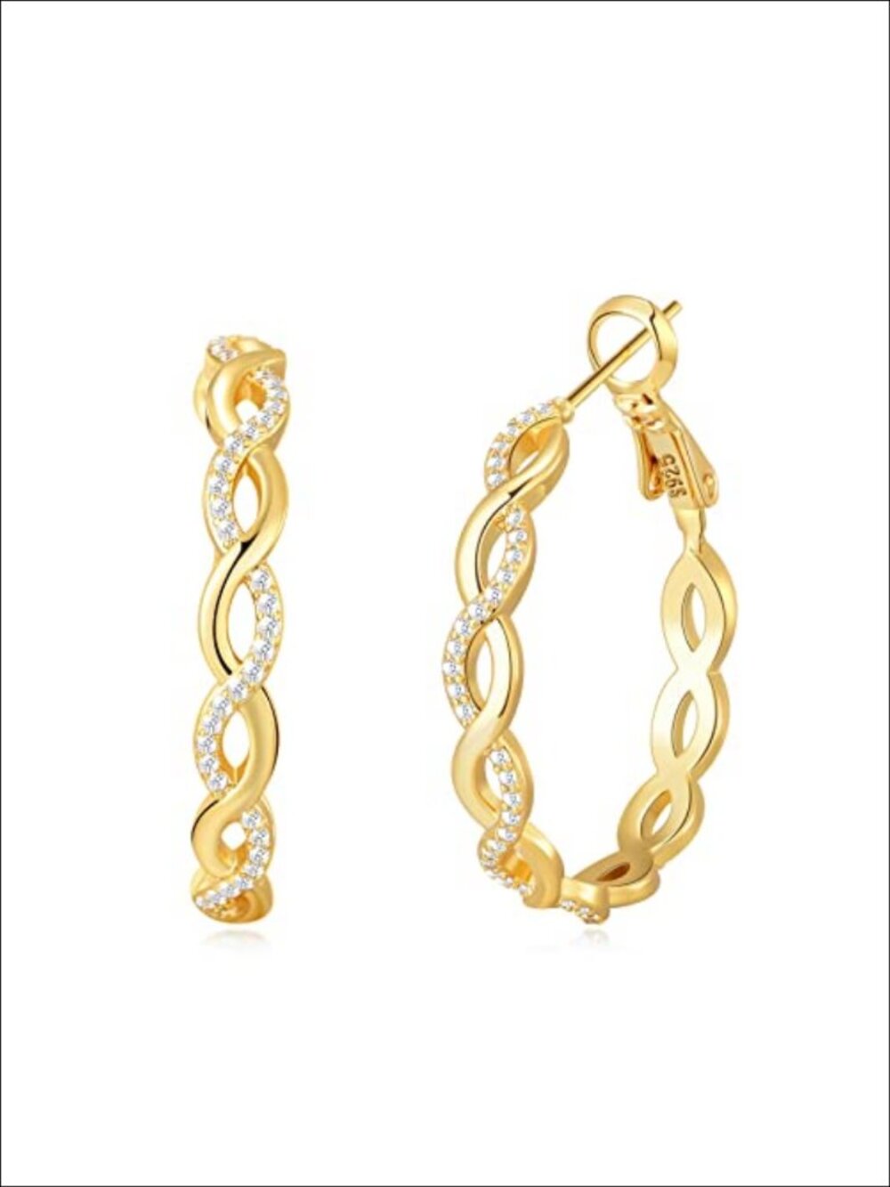 S925 Sterling Silver Post Twisted Hoop Earrings Hypoallergenic 14K Gold Plated